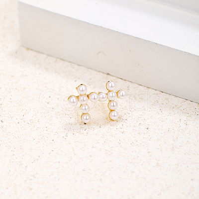 Elegant Cross Brass Stud Earrings XC2050-1