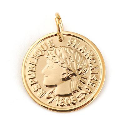 304 Stainless Steel Coin Pendants STAS-F183-05G-1