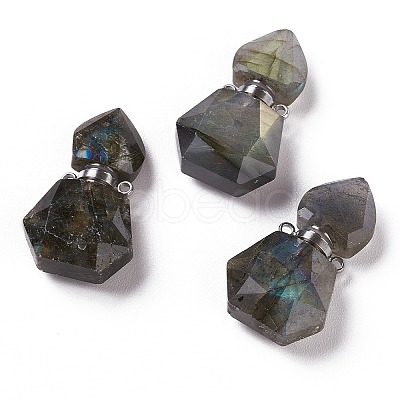 Hexagon Natural Labradorite Perfume Bottle Pendants G-H241-03B-P-1