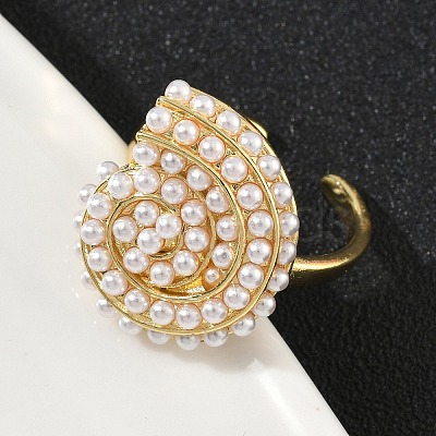 ABS Plastic Pearl Finger Rings RJEW-L128-02G-1