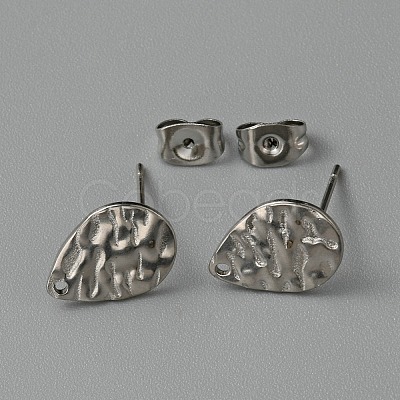 304 Stainless Steel Textured Geometric Stud Earring Findings with Hole STAS-WH0027-54J-1
