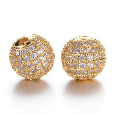Brass Micro Pave Grade AAA Cubic Zirconia Beads KK-E711-116-10mm-G-NR-1
