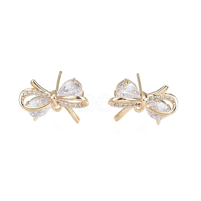 Brass Micro Pave Clear Cubic Zirconia Stud Earring Findings X-KK-T062-246G-1