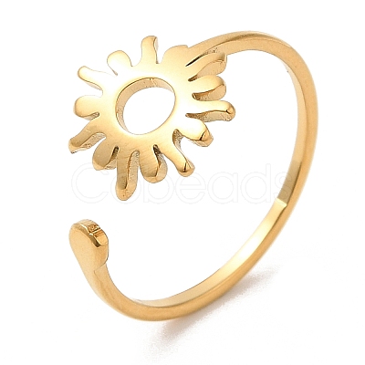 Ion Plating(IP) 304 Stainless Steel Sun Open Cuff Ring for Women RJEW-M149-05G-1