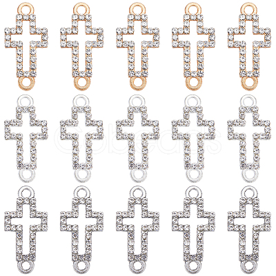 SUNNYCLUE 30Pcs 3 Colors Alloy Crystal Rhinestone Connector Charms ALRI-SC0001-39-1