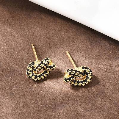 knot Brass Micro Pave Cubic Zirconia Stud Earrings EJEW-C174-01G-1