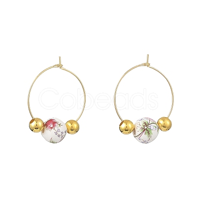 Handmade Flower Printed Porcelain Ceramic Earrings EJEW-JE07440-1