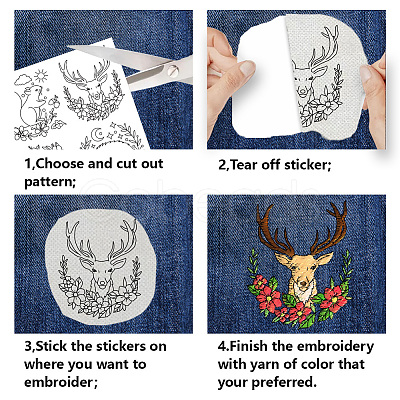 4 Sheets 11.6x8.2 Inch Stick and Stitch Embroidery Patterns DIY-WH0455-147-1