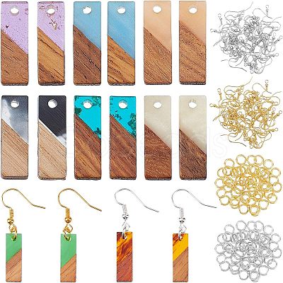 DIY 8 Pairs Rectangle Resin & Walnut Wood Earring Makings DIY-FH0001-87-1