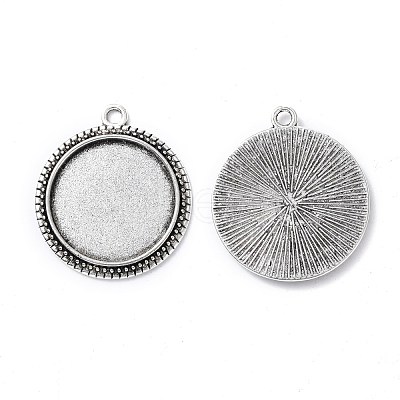 Tibetan Style Antique Silver Alloy Flat Round Pendant Cabochon Settings X-TIBEP-M022-34AS-1