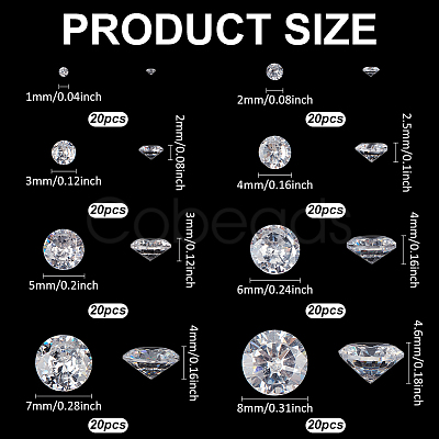 160Pcs 8 Styles Cubic Zirconia Cabochons ZIRC-PH0001-52-1