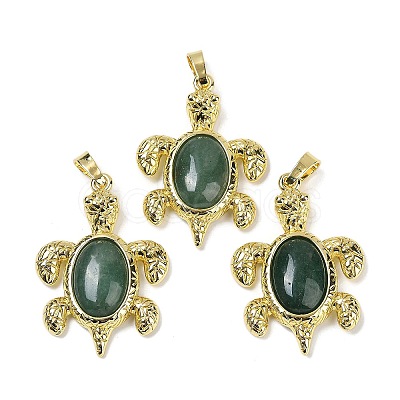 Natural Green Aventurine & Brass Pendants KK-F887-01G-20-1