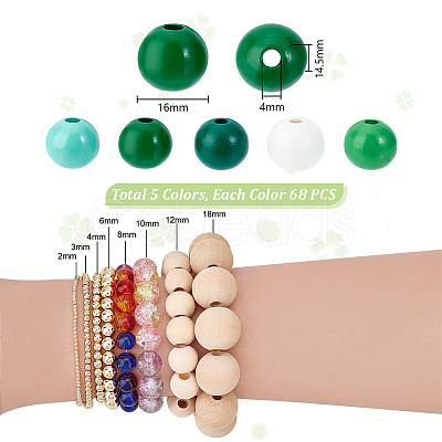 340Pcs 5 Colors Wood European Beads WOOD-PH0003-31-1