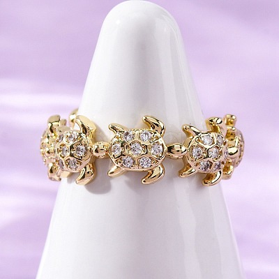 Brass Micro Pave Clear Cubic Zirconia Cuff Rings for Women RJEW-G345-01G-1