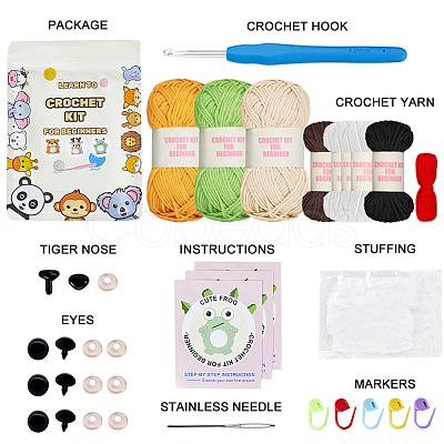 1 Set Elk/Tiger/Frog DIY Knitting Kits for Beginners DIY-SC0026-48-1