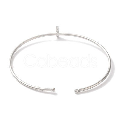 Rack Plating Brass Micro Pave Clear Cubic Zirconia Letter Open Cuff Bangles BJEW-A018-01P-I-1