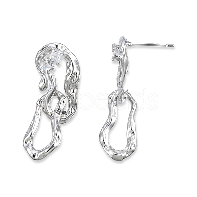 Clear Cubic Zirconia Interlocking Twist Oval Dangle Stud Earrings EJEW-N012-50P-1