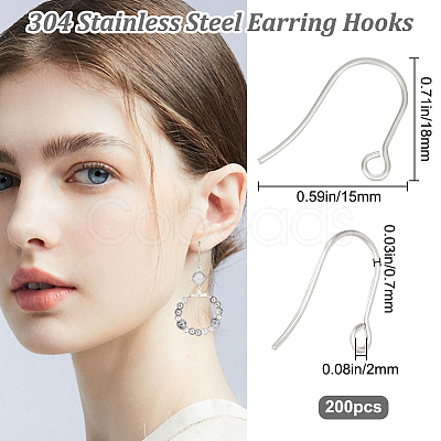 200Pcs 304 Stainless Steel Earring Hooks STAS-BBC0004-18P-1
