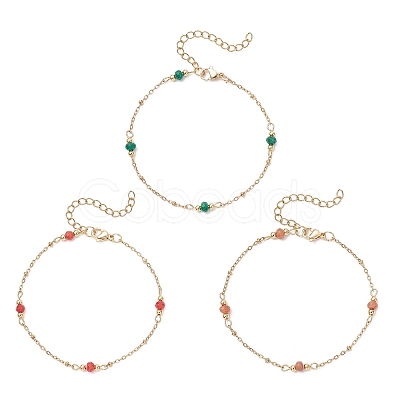 3Pcs Natural Malaysia Jade Rondelle Beads Link Bracelets BJEW-JB12655-1