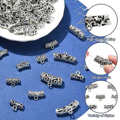 70Ppcs 14 Styles Tibetan Style Alloy Tube Bails FIND-CJ0002-99-1