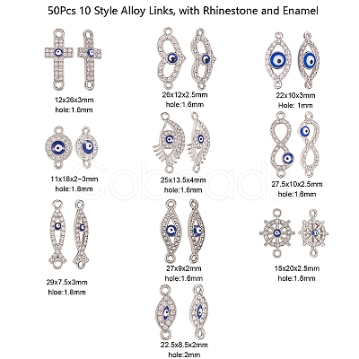 50Pcs 10 Style Alloy Links PALLOY-CJ0001-167-1