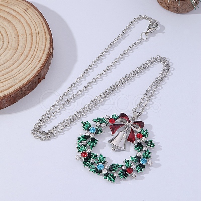 Christmas Wreath & Bell Alloy Rhinestone Pendant Necklaces & Dangle Earrings & Charm Bracelets & Brooch Sets WG06691-10-1