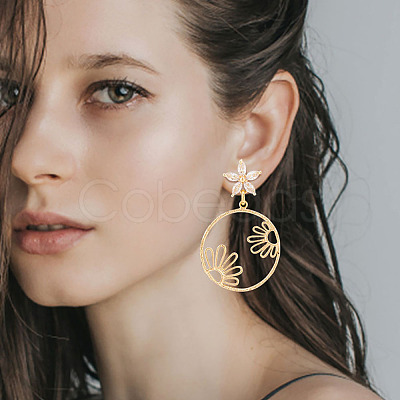 8Pcs Brass Pave Clear Cubic Zirconia Stud Earrings Finding KK-BC0011-11-1