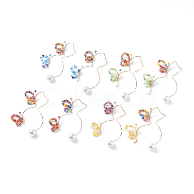 Glass Beaded Butterfly Cuff Earrings with Acrylic Pearl EJEW-JE04828-1