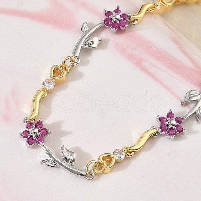 Brass Micro Pave Cubic Zirconia Link Chain Bracelets for Women BJEW-C156-04B-01GP-1