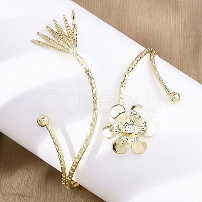 Flower Alloy Arm Cuff Bangles for Girl Women AJEW-A063-01G-G-1