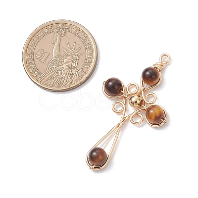 4Pcs 4 Styles Natural Tiger Eye Pendants PALLOY-TA00326-03-1