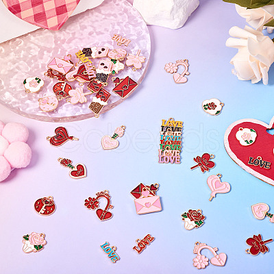 52Pcs 26 Styles Valentine's Day Theme Alloy Enamel Pendants ENAM-TA0002-83-1