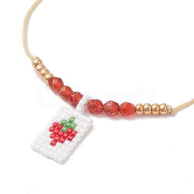 Adjustable Handmade MIYUKI Glass Seed Beads & Natural Agate Charm Bracelets BJEW-MZ00248-03-1