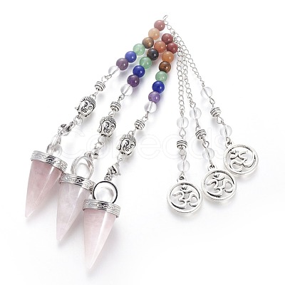 Chakra Jewelry Natural Rose Quartz Cone Dowsing Pendulums G-G771-E06-1