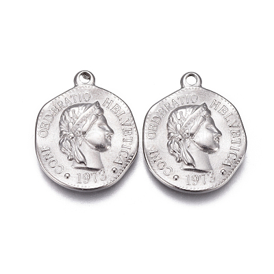 Tarnish Resistant 304 Stainless Steel Coin Charms STAS-F207-08P-1