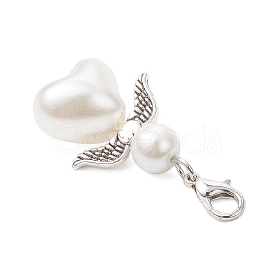 Heart Angel Glass Pearl & ABS Plastic Imitation Pearl Pendant Decorations HJEW-JM03565-01-1