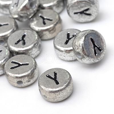 Plated Acrylic Horizontal Hole Letter Beads PACR-Q099-03Y-1