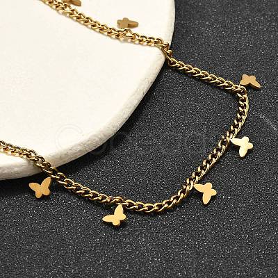 304 Stainless Steel Twisted Chain Necklaces with Butterfly Charm Tassel NJEW-R023-06G-1