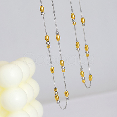 Two Tone 304 Stainless Steel Oval Bead Curb Chain Necklaces for Women WG4ACFD-01-1