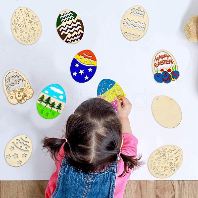 5 Sets 5 Styles DIY Easter Egg Shape Wood Pendant Decorations DIY-CJ0002-18-1