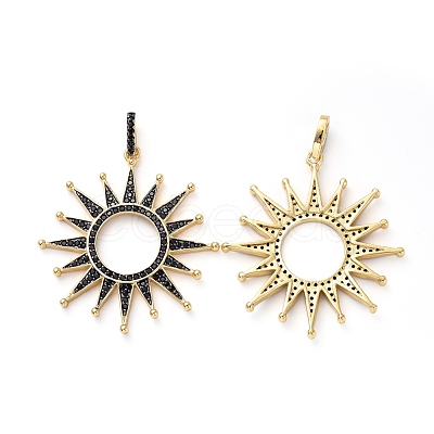 Brass Micro Pave Black Cubic Zirconia Solar Eclipse Pendants KK-I658-56-1