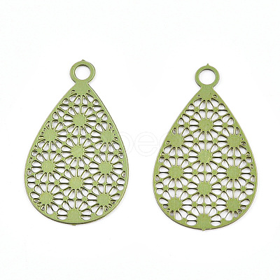 Spray Painted 430 Stainless Steel Filigree Pendants STAS-WH0047-78K-1
