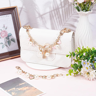 Heart Alloy Enamel & Resin Pearl Charm Zinc Alloy Cable Chain Purse Chains FIND-AB00070-1