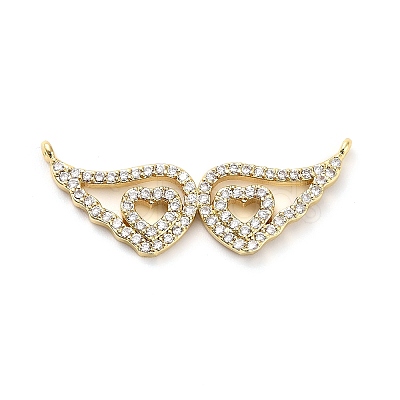 Brass Micro Pave Clear Cubic Zirconia Hollow Wings with Heart Connector Charms KK-L229-062G-1