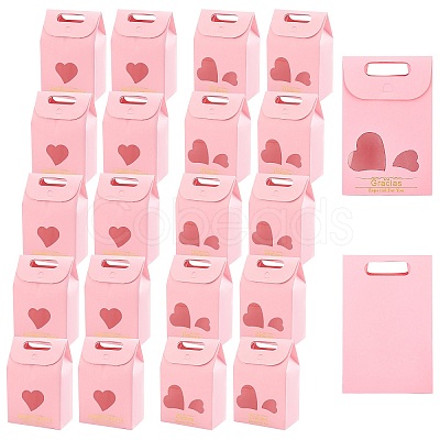 20Pcs 2 Style Rectangle Paper Bags with Handle and Clear Heart Shape Display Window CON-NB0001-90-1