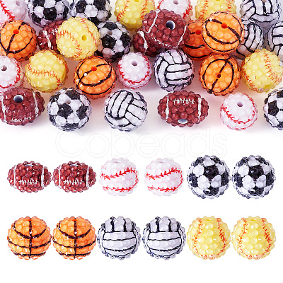30Pcs 6 Styles Sport Theme Resin Rhinestone Beads RESI-TA0003-97-1