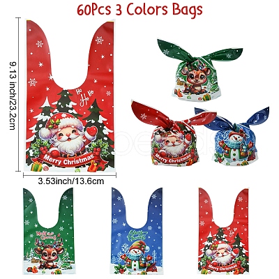 60Pcs 3 Colors Christmas Theme Rabbit Shaped Candy Plastic Bags ABAG-FS0001-05-1