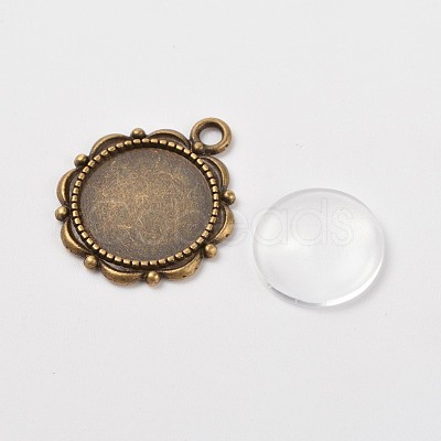 Flower Alloy Pendant Cabochon Settings and Half Round/Dome Clear Glass Cabochons DIY-X0221-AB-FF-1