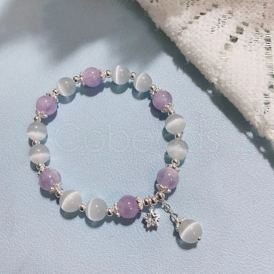 Cat Eye Round Beaded Stretch Bracelets WG66F0A-03-1