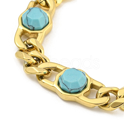 304 Stainless Steel & Synthetic Turquoise Polygon Link Bracelets for Women BJEW-G717-16G-03-1